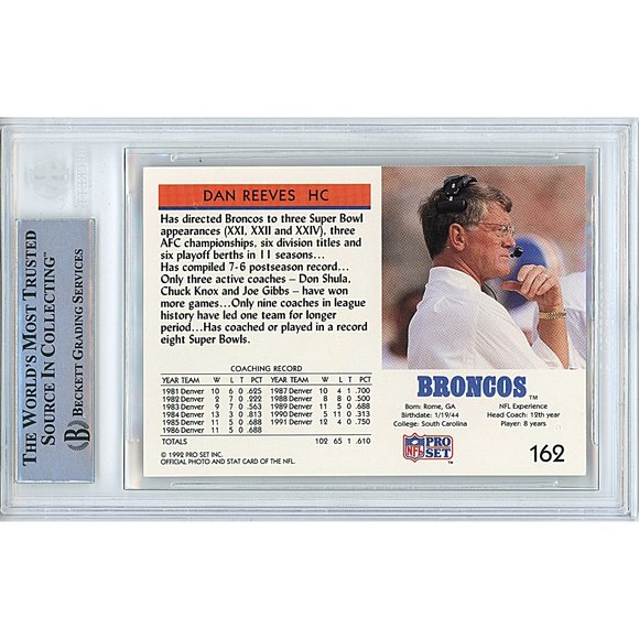 Dan Reeves Signed 1992 Pro Set Football Card Beckett Denver Broncos Autograph - Picture 3 of 6